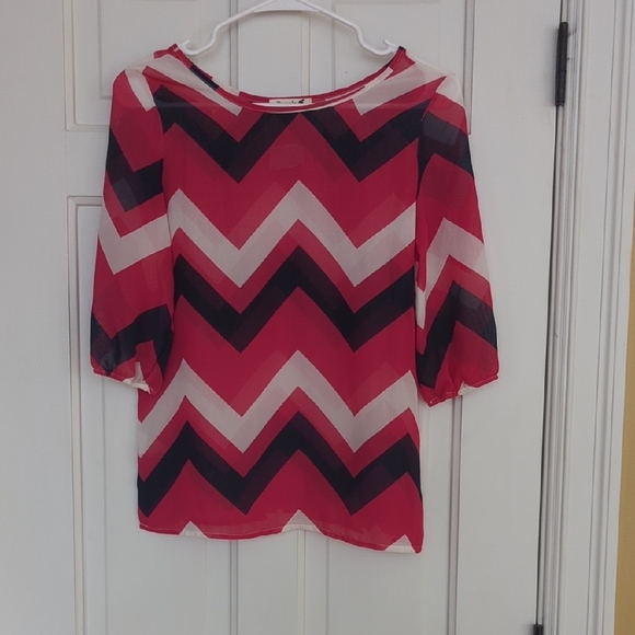 Pomelo Pink and Blue Blouse with Scoop Neck 3/4 Sleeve and Sailor Collar - Picture 1 of 6